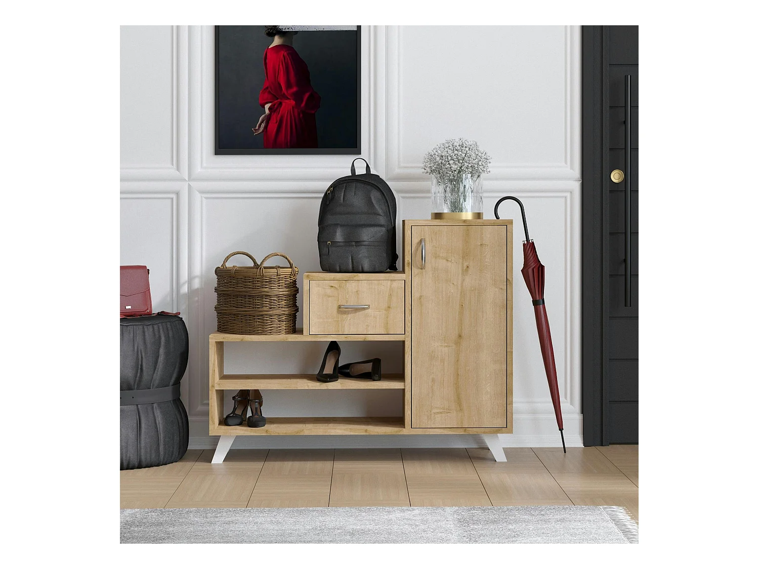 Meuble à chaussures design effet bois, forme escalier MARFA