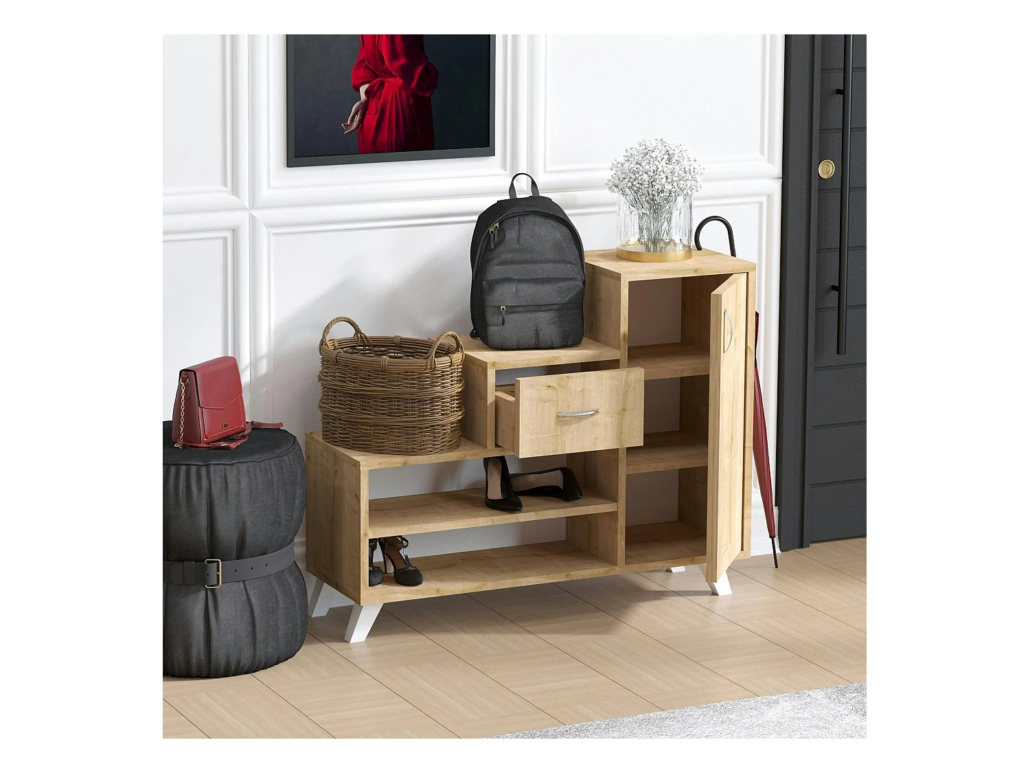 Meuble à chaussures design effet bois, forme escalier MARFA