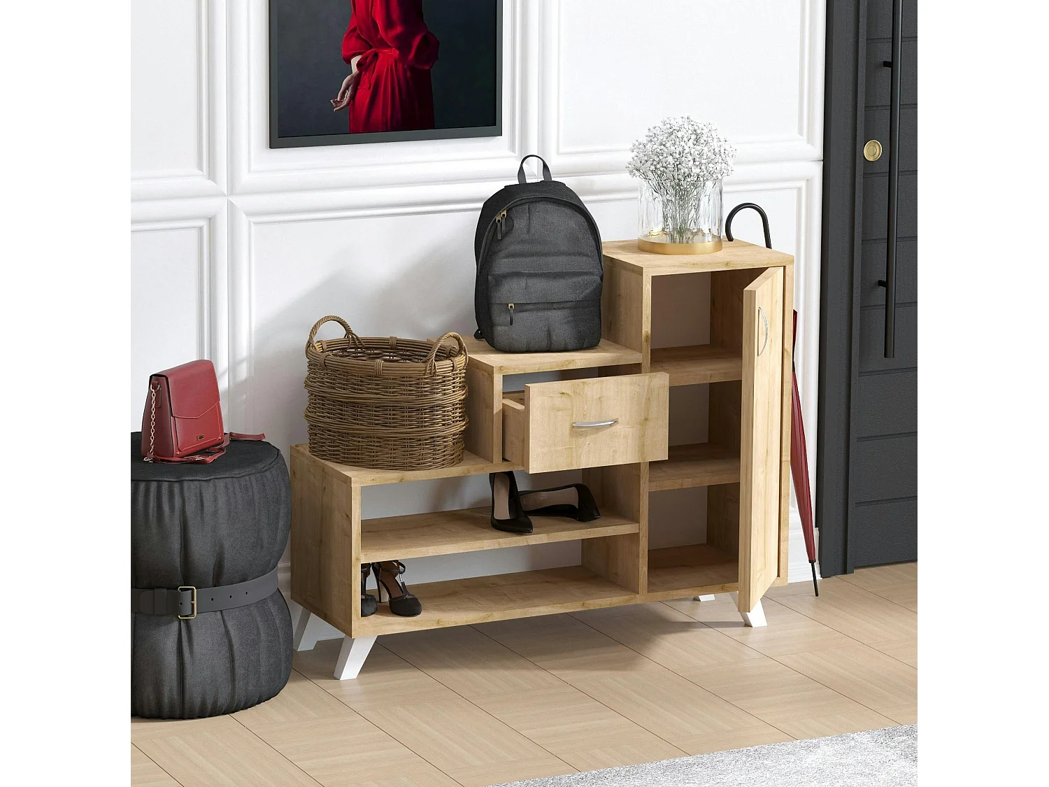 Meuble à chaussures design effet bois, forme escalier MARFA