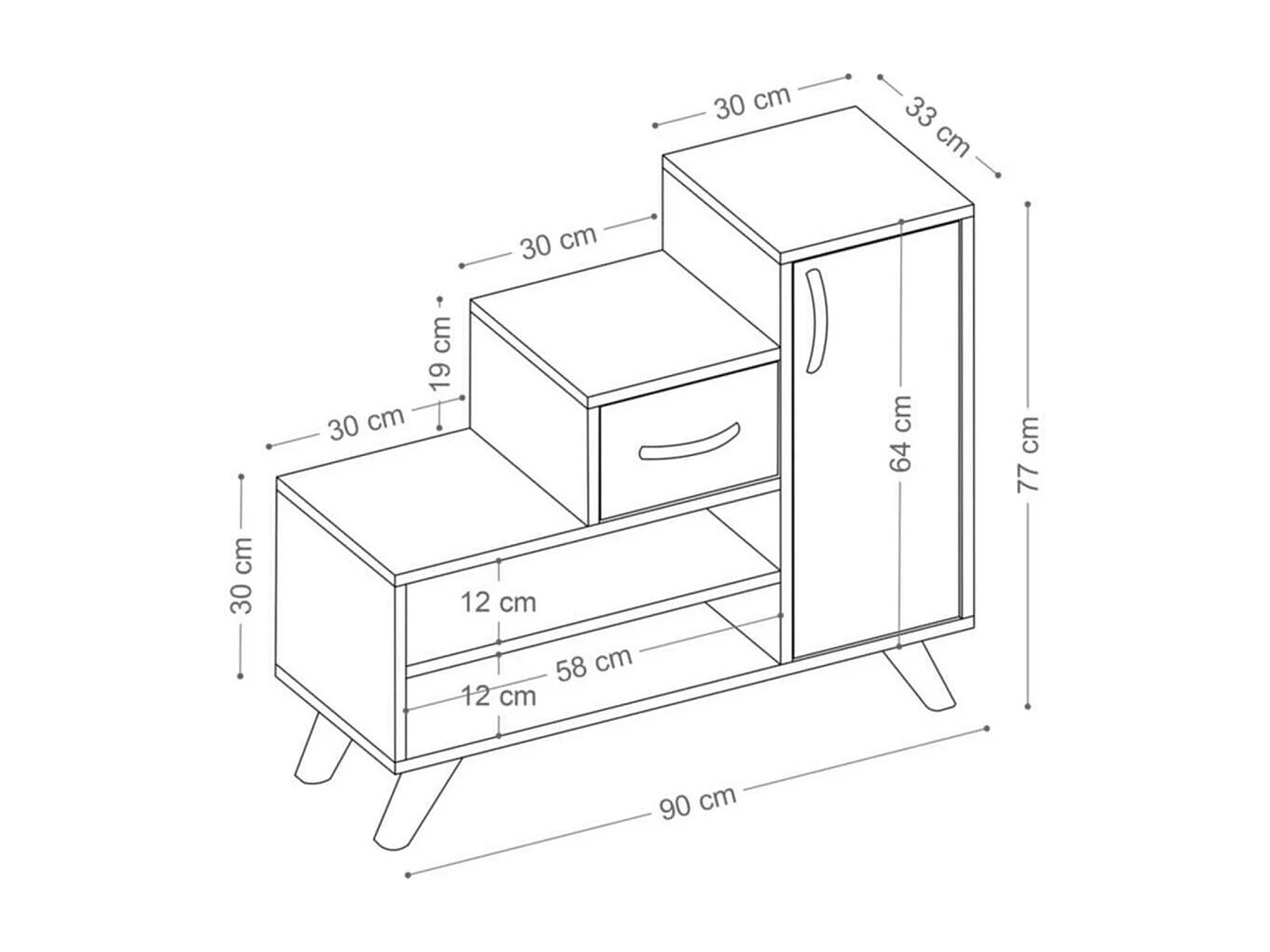 Meuble à chaussures design effet bois, forme escalier MARFA