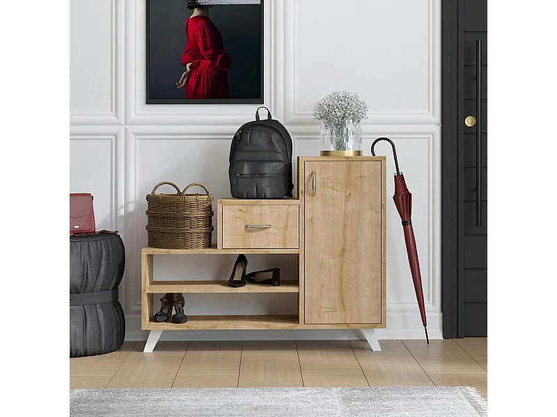 Meuble à chaussures design effet bois, forme escalier MARFA