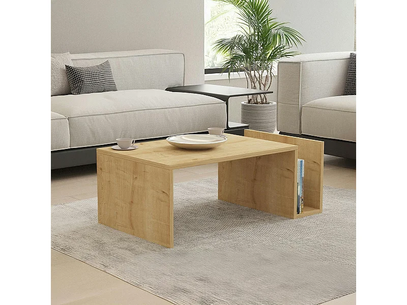 Table basse moderne effet bois avec porte-revues MARFA