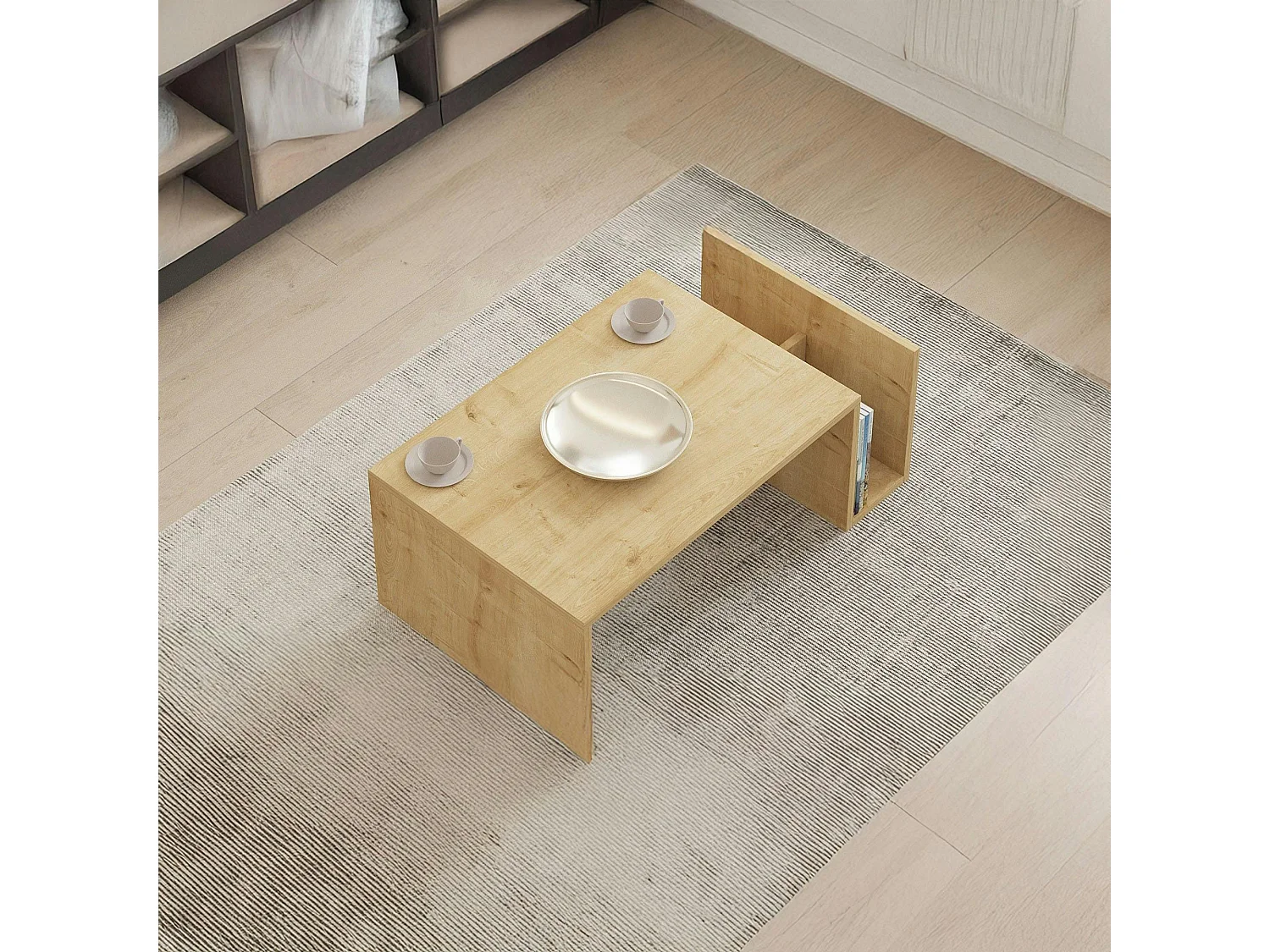 Table basse moderne effet bois avec porte-revues MARFA