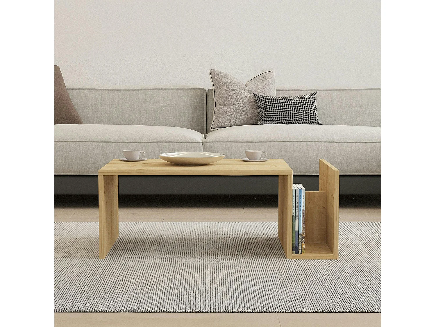Table basse moderne effet bois avec porte-revues MARFA