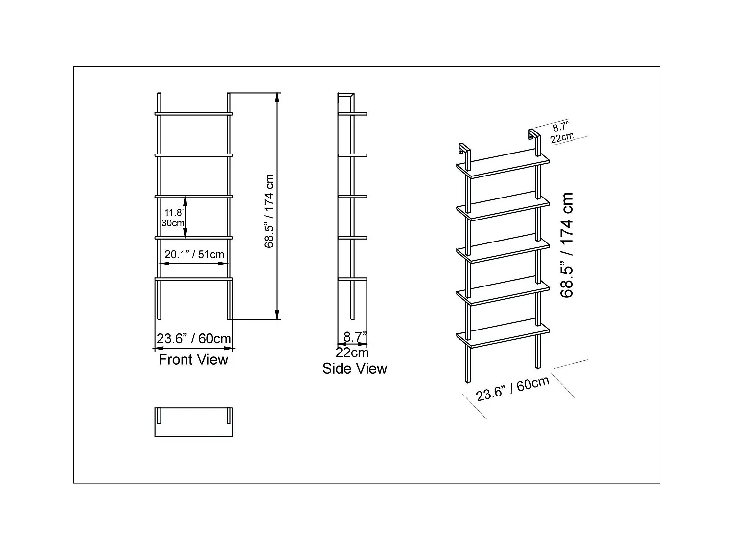 Étagère murale moderne noire effet marbre 5 plateaux JENA