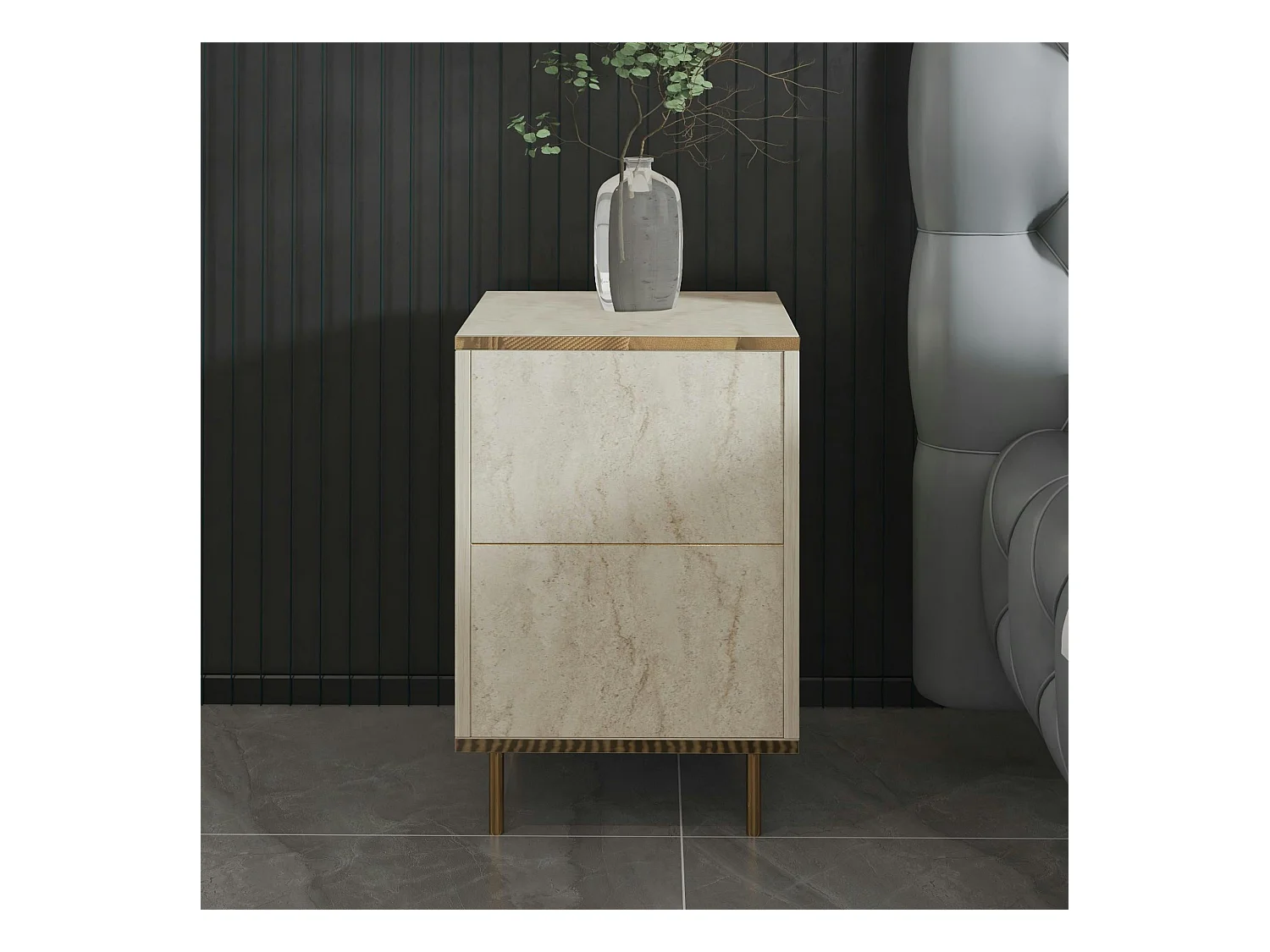 Table de nuit moderne chic effet travertin, 1 porte BYRON