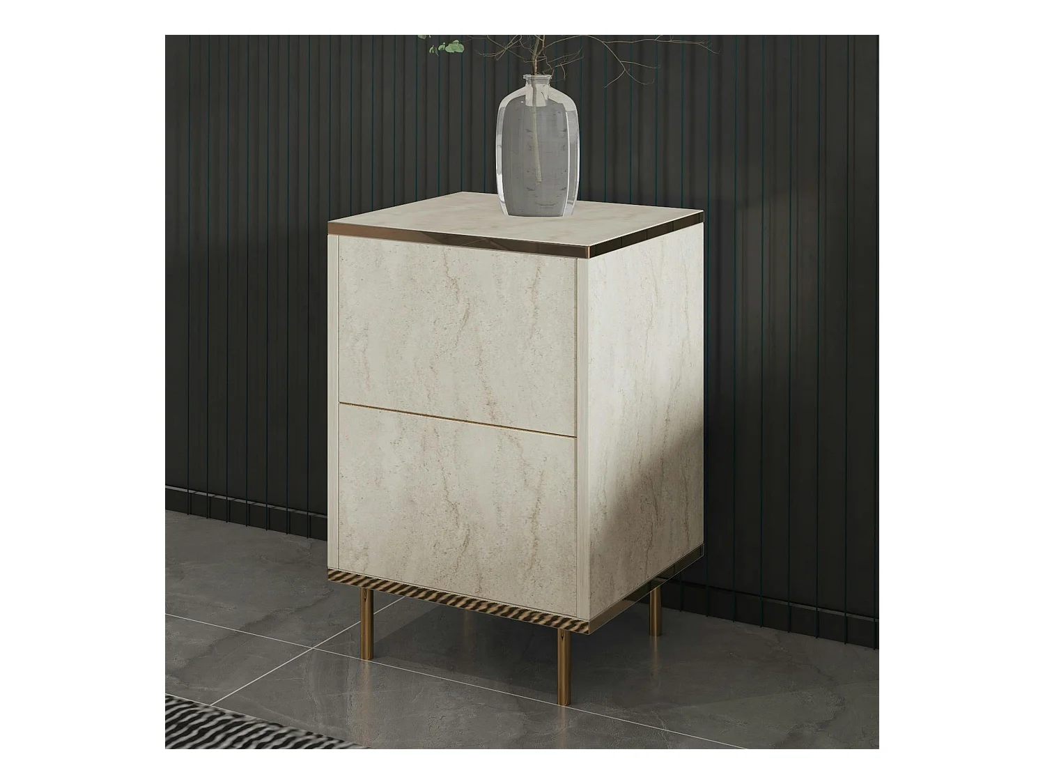 Table de nuit moderne chic effet travertin, 1 porte BYRON