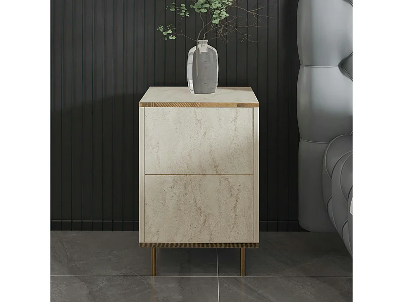 Table de nuit moderne chic effet travertin, 1 porte BYRON