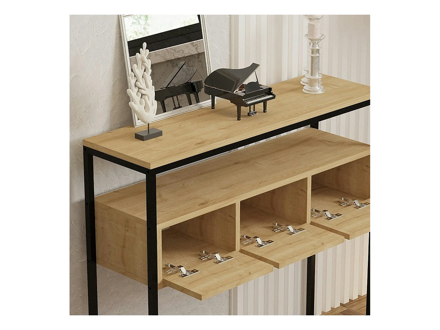 Console d'entrée avec rangement, effet bois clair JENA