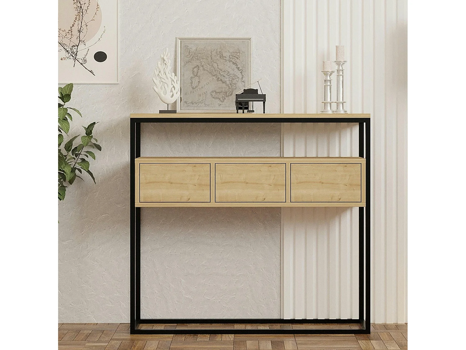 Console d'entrée avec rangement, effet bois clair JENA