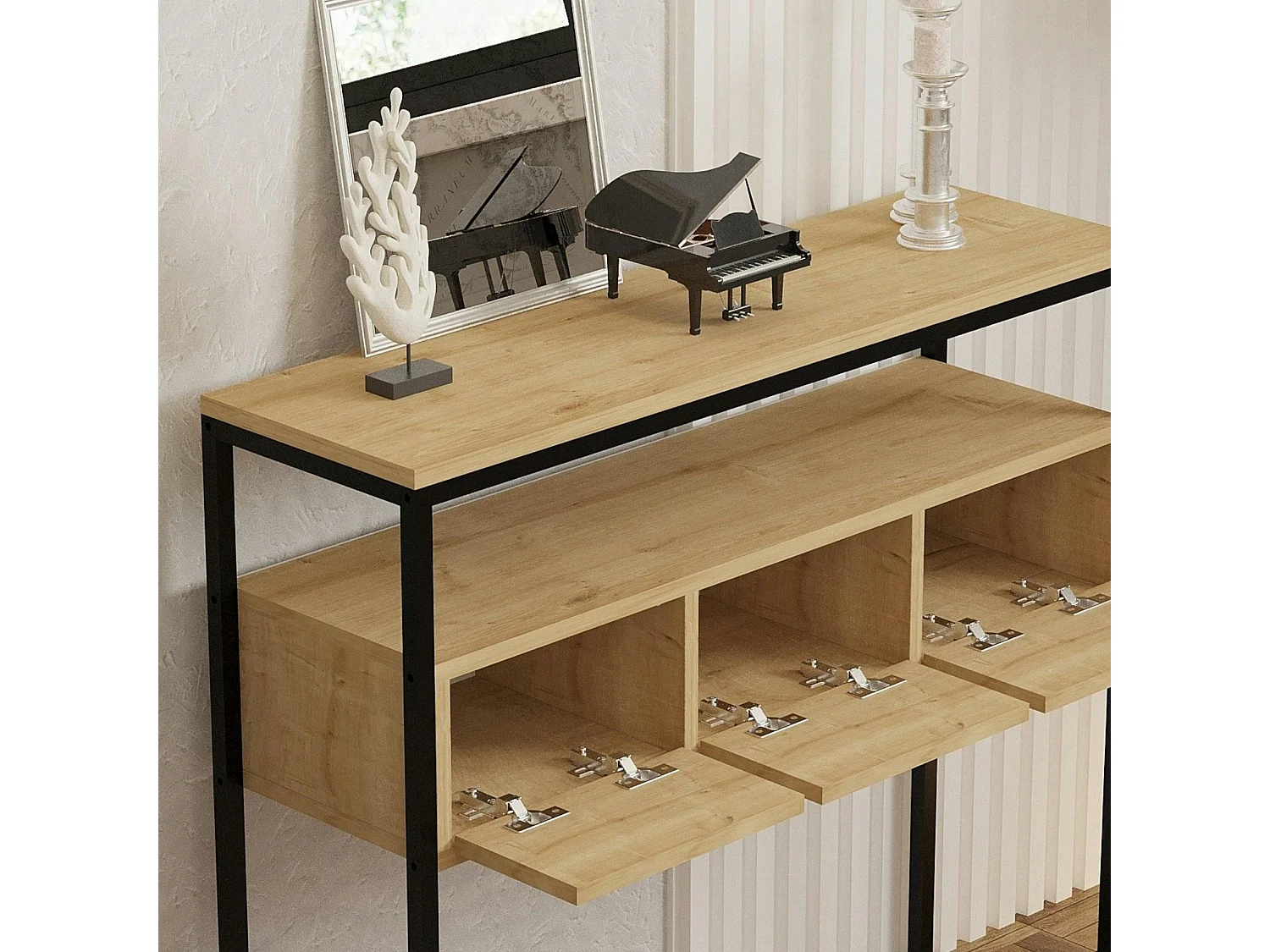 Console d'entrée avec rangement, effet bois clair JENA