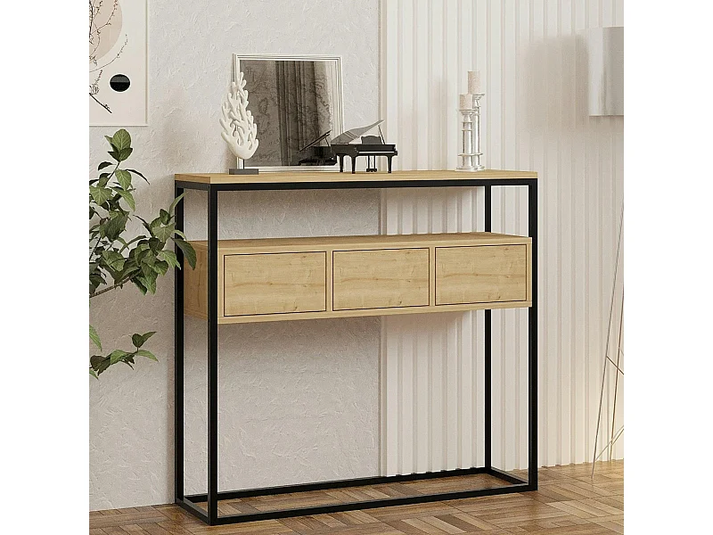 Console d'entrée avec rangement, effet bois clair JENA