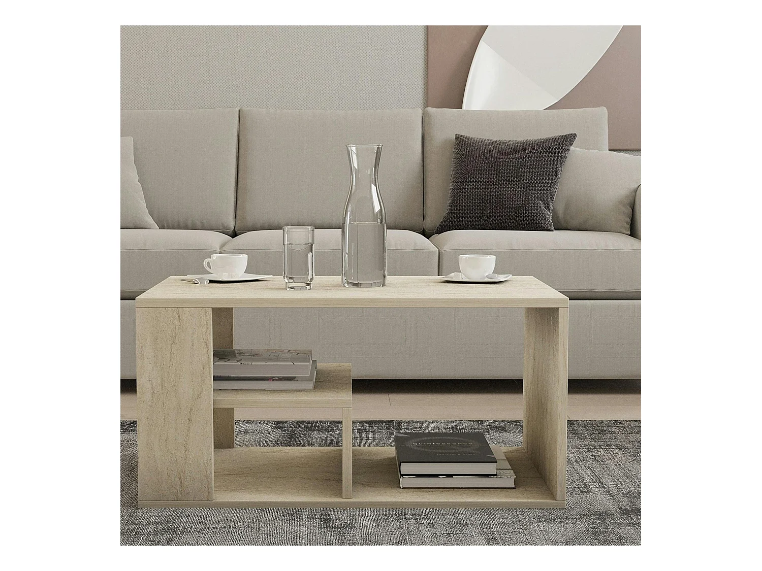 Table basse avec rangement ouvert effet travertin MARFA