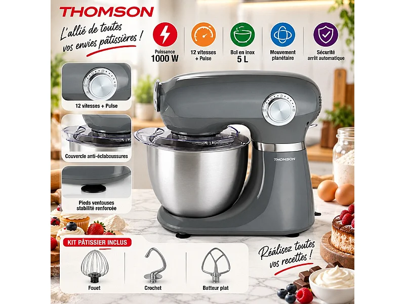 Robot pâtissier Thomson THFP3510G 1000 W Gris