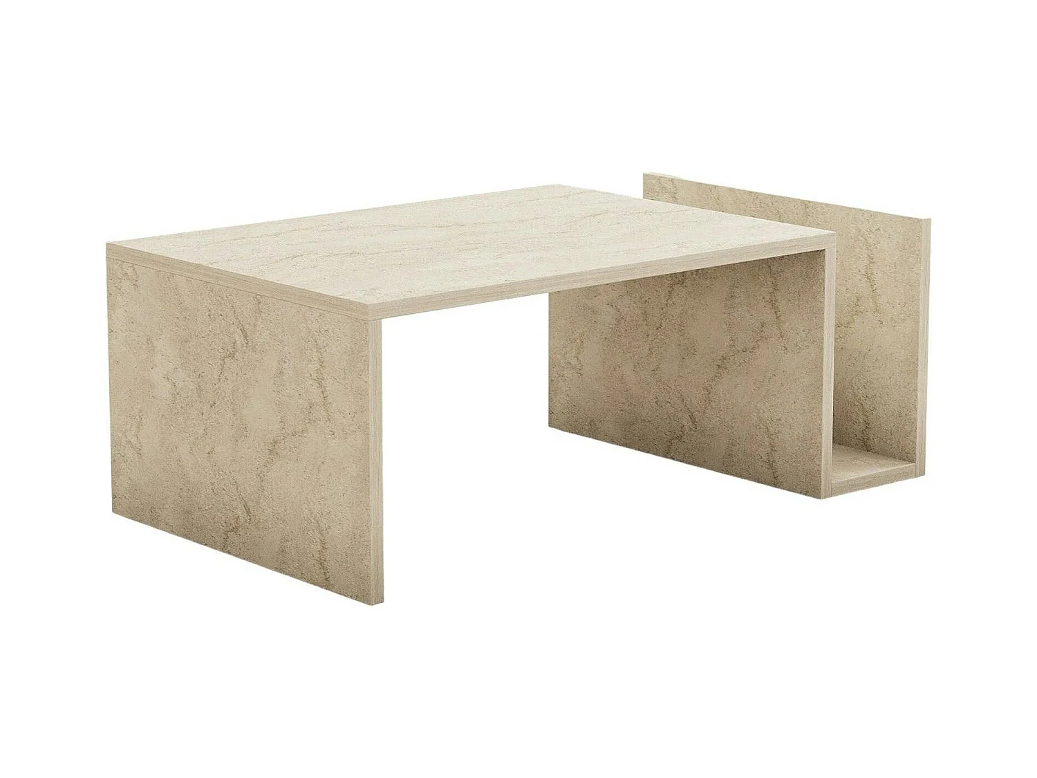 Table basse moderne effet travertin avec porte-revues MARFA