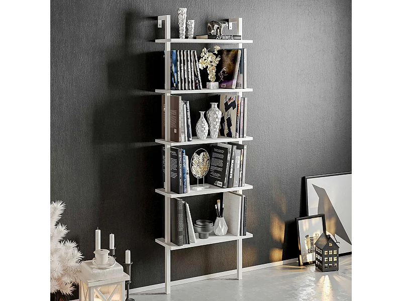 Étagère murale moderne blanche 5 plateaux H. 174 cm JENA