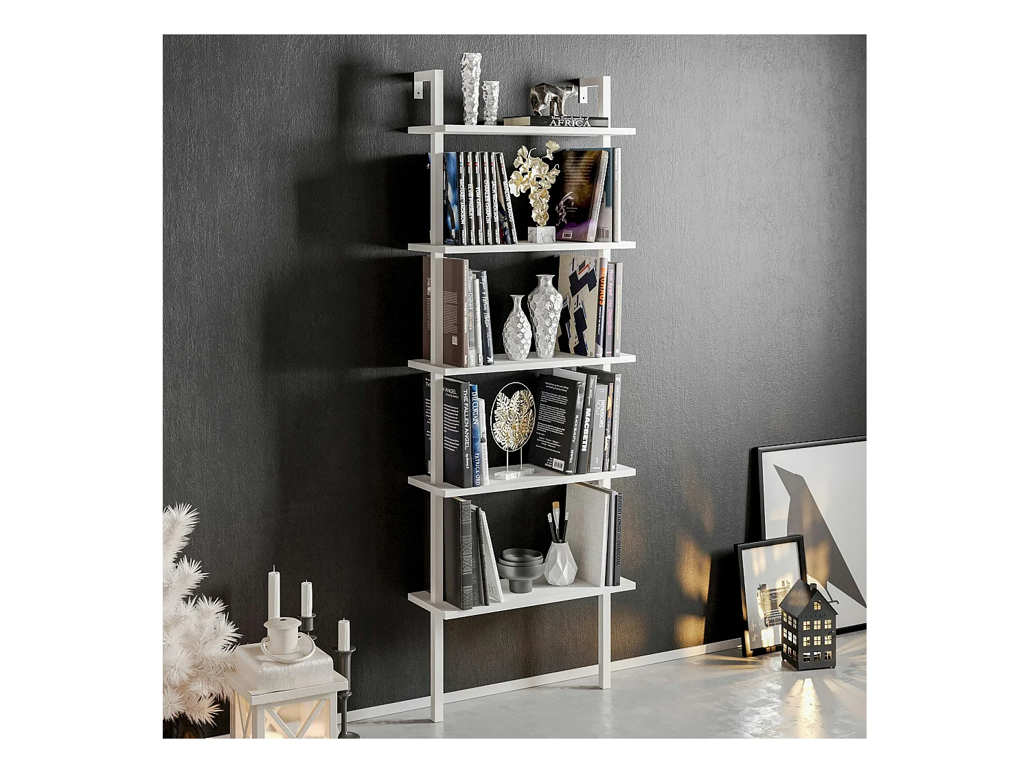 Étagère murale moderne blanche 5 plateaux H. 174 cm JENA