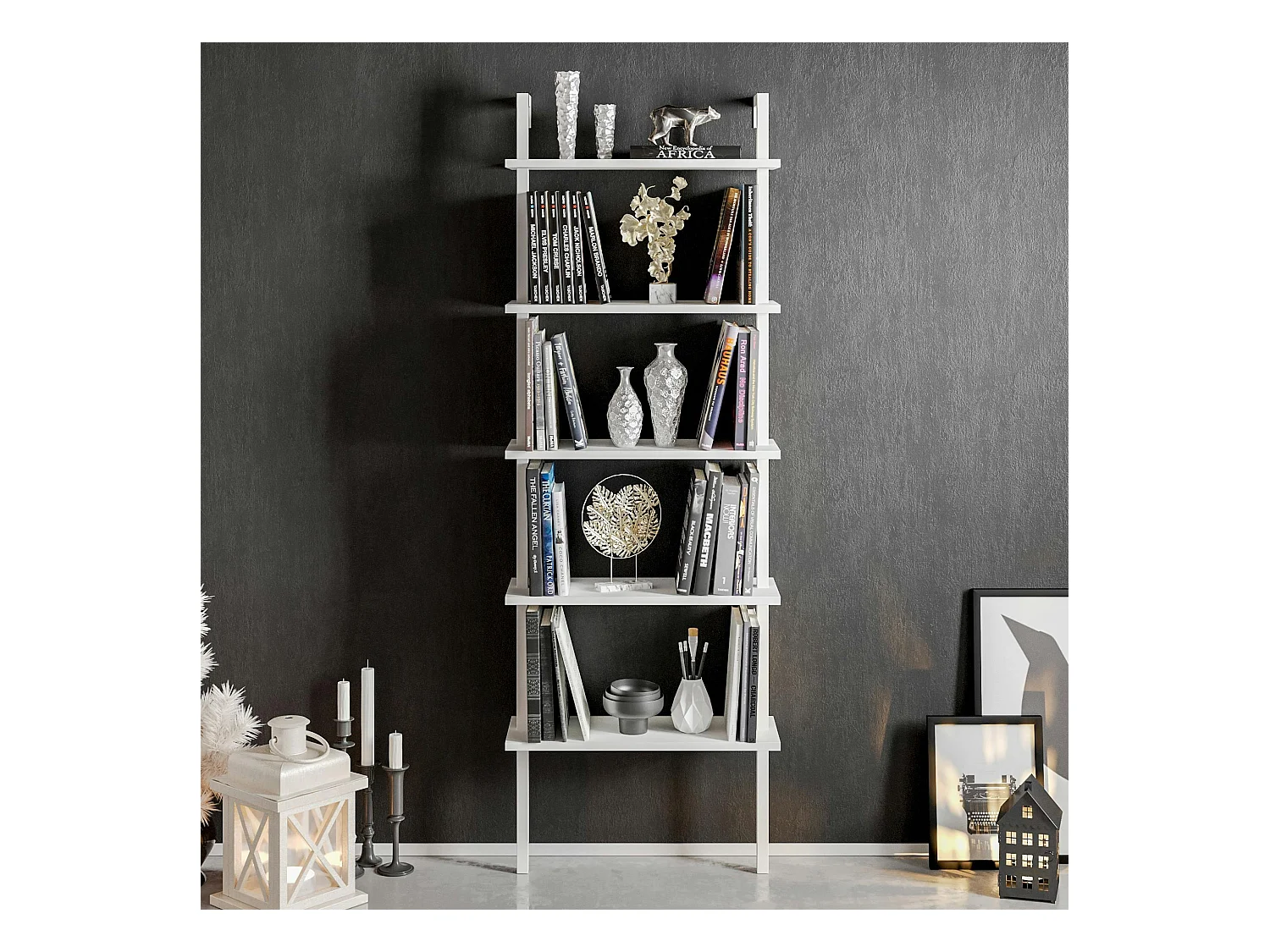 Étagère murale moderne blanche 5 plateaux H. 174 cm JENA