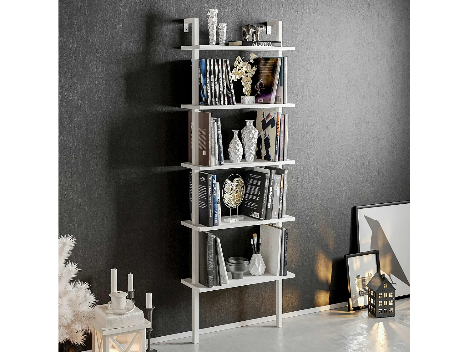 Étagère murale moderne blanche 5 plateaux H. 174 cm JENA