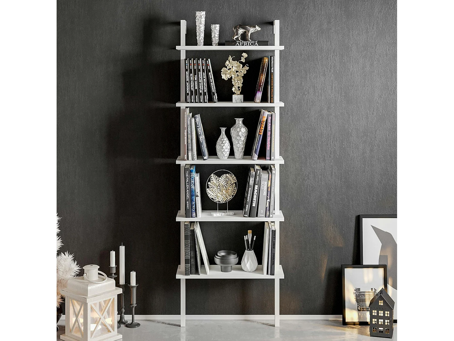 Étagère murale moderne blanche 5 plateaux H. 174 cm JENA