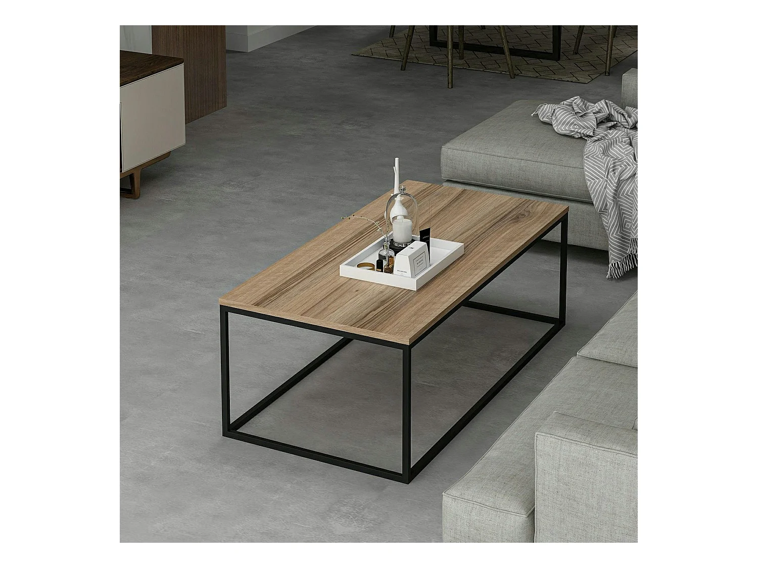 Table basse rectangulaire minimaliste effet noyer JENA