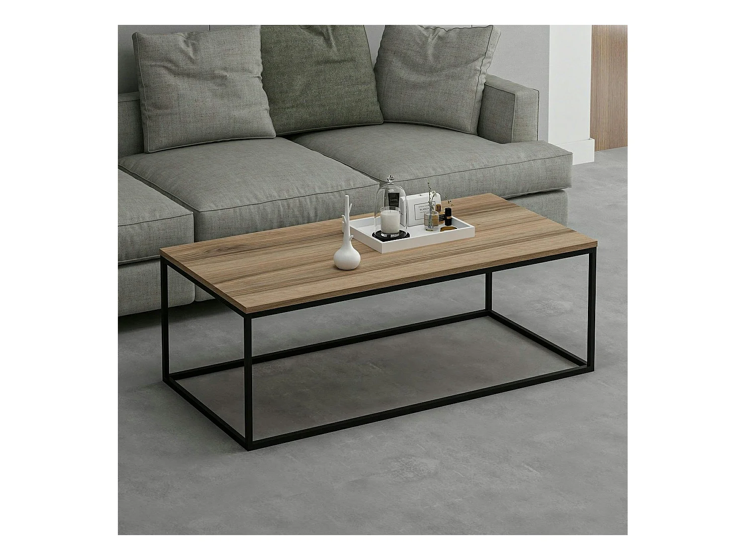 Table basse rectangulaire minimaliste effet noyer JENA