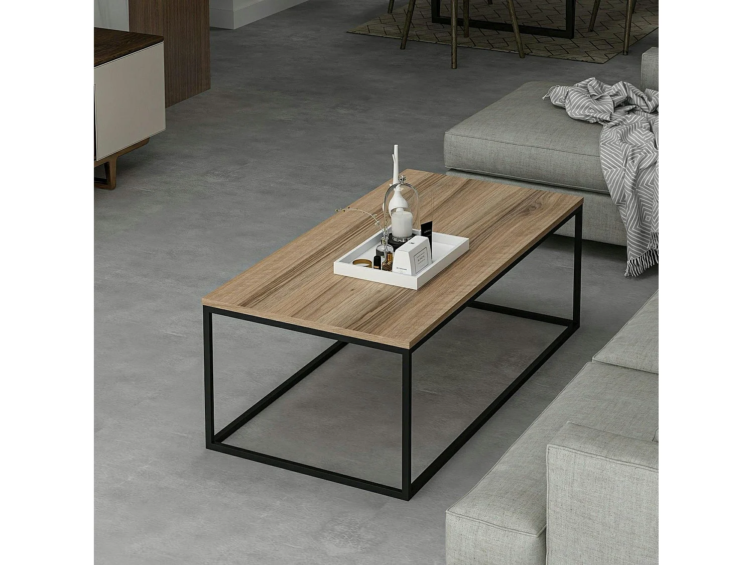 Table basse rectangulaire minimaliste effet noyer JENA