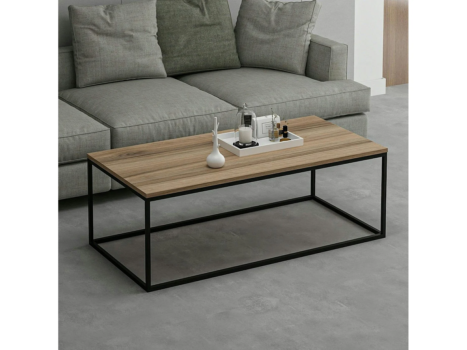 Table basse rectangulaire minimaliste effet noyer JENA