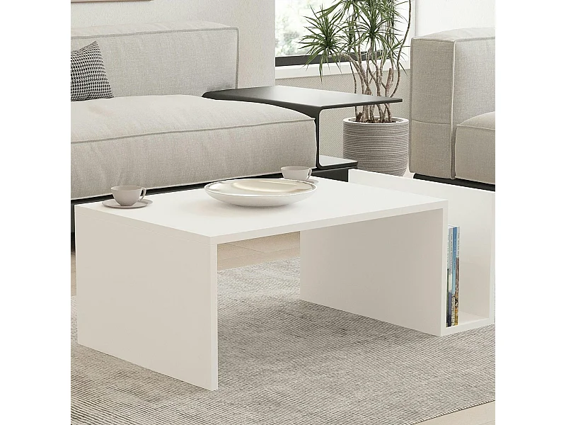 Table basse blanche moderne avec porte-revues MARFA