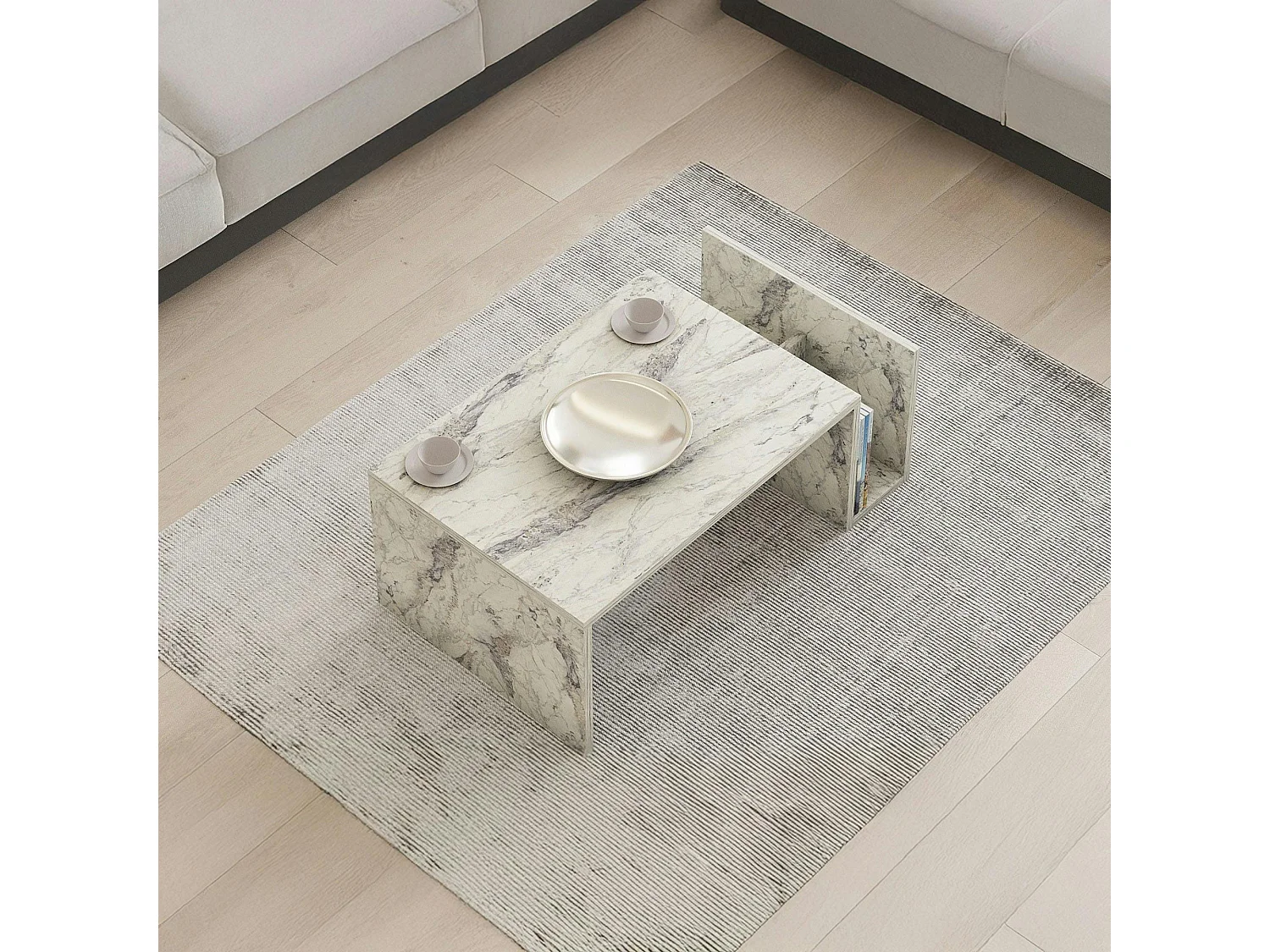 Table basse moderne effet marbre avec porte-revues MARFA