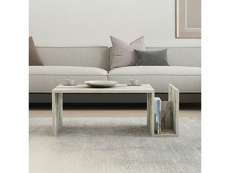 Table basse moderne effet marbre avec porte-revues MARFA
