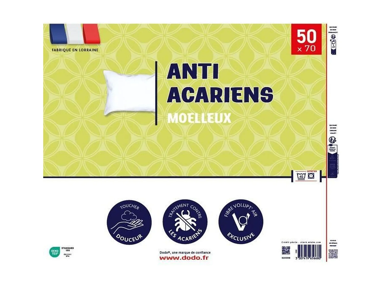 Oreiller anti-acariens 50 x 70 cm - 100% Polyester