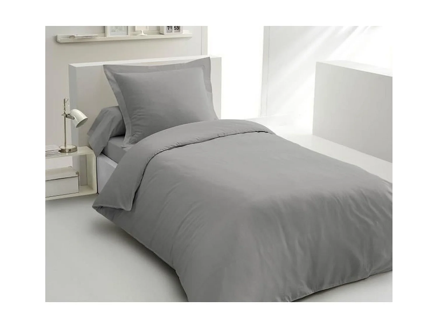 Parure de Couette 140x200 cm en Coton Gris Clair