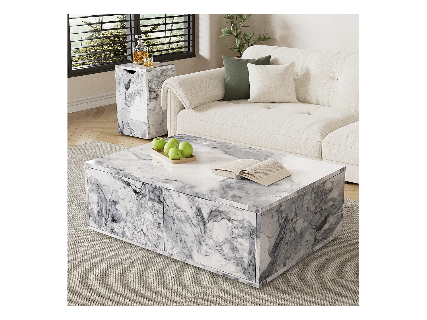 Set de 2 Tables Modulaires Modernes pour Salon – Effet Marbre, Table Basse et Table d’Appoint, Adaptable au Salon (près du Sofa) et au Balkon