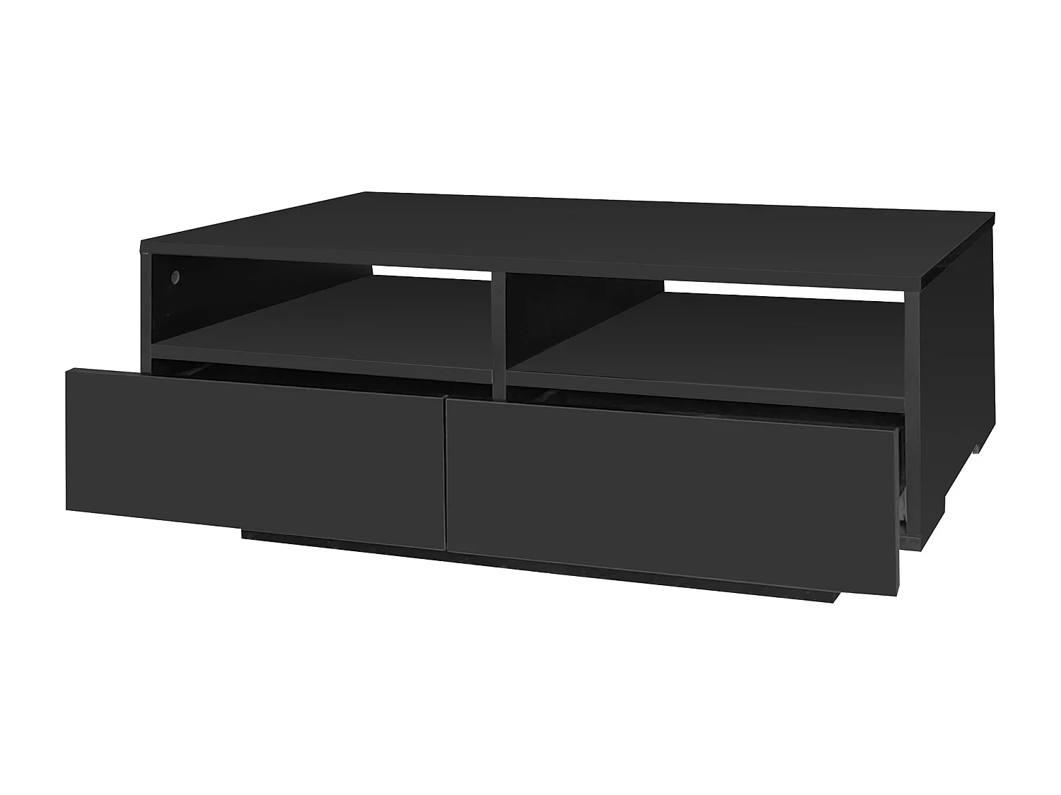 Table basse haute brillance avec LED 16 couleurs et 4 tiroirs, table centrale moderne avec USB, idéale pour salon ou chambre.