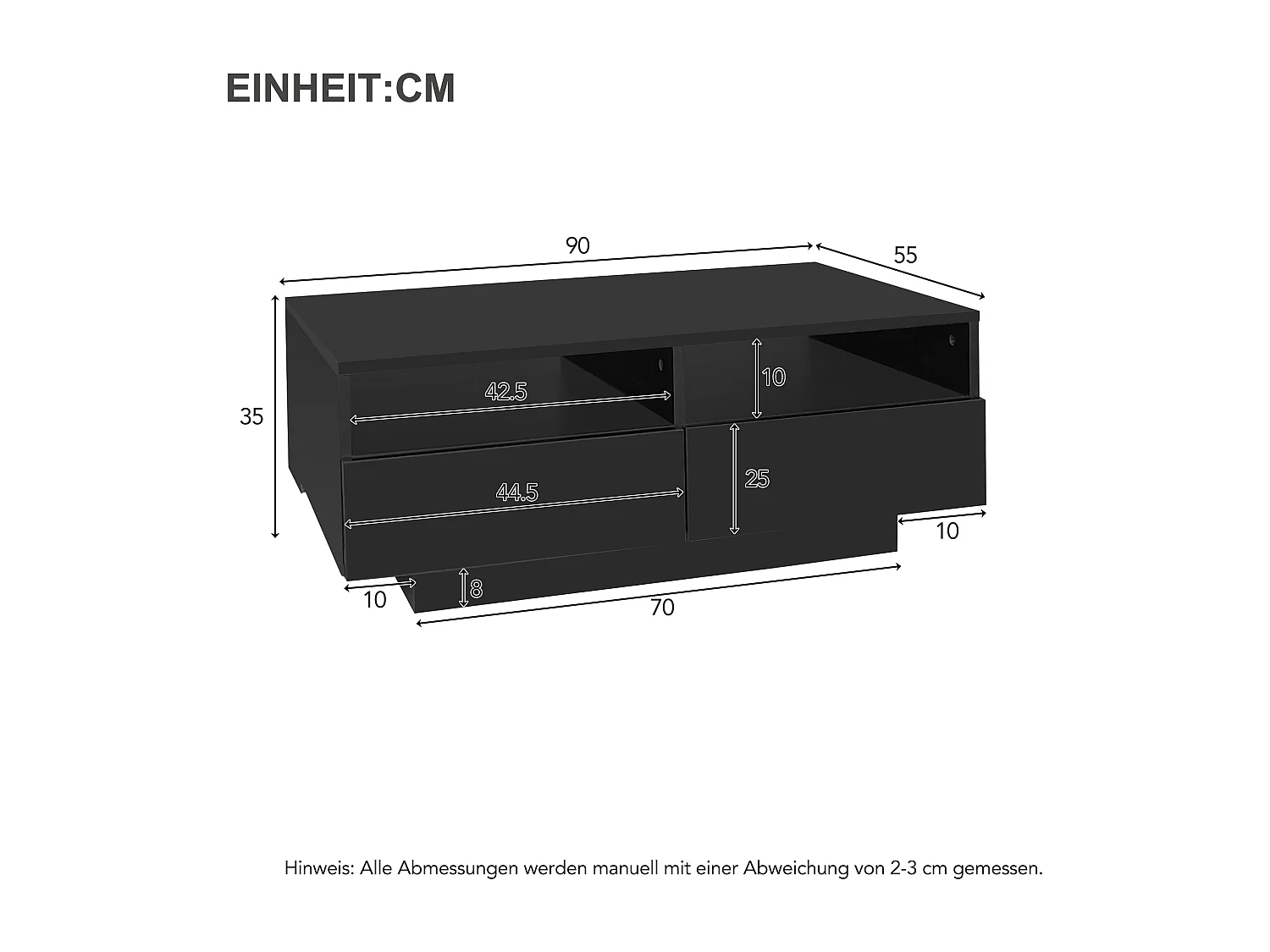 Table basse haute brillance avec LED 16 couleurs et 4 tiroirs, table centrale moderne avec USB, idéale pour salon ou chambre.