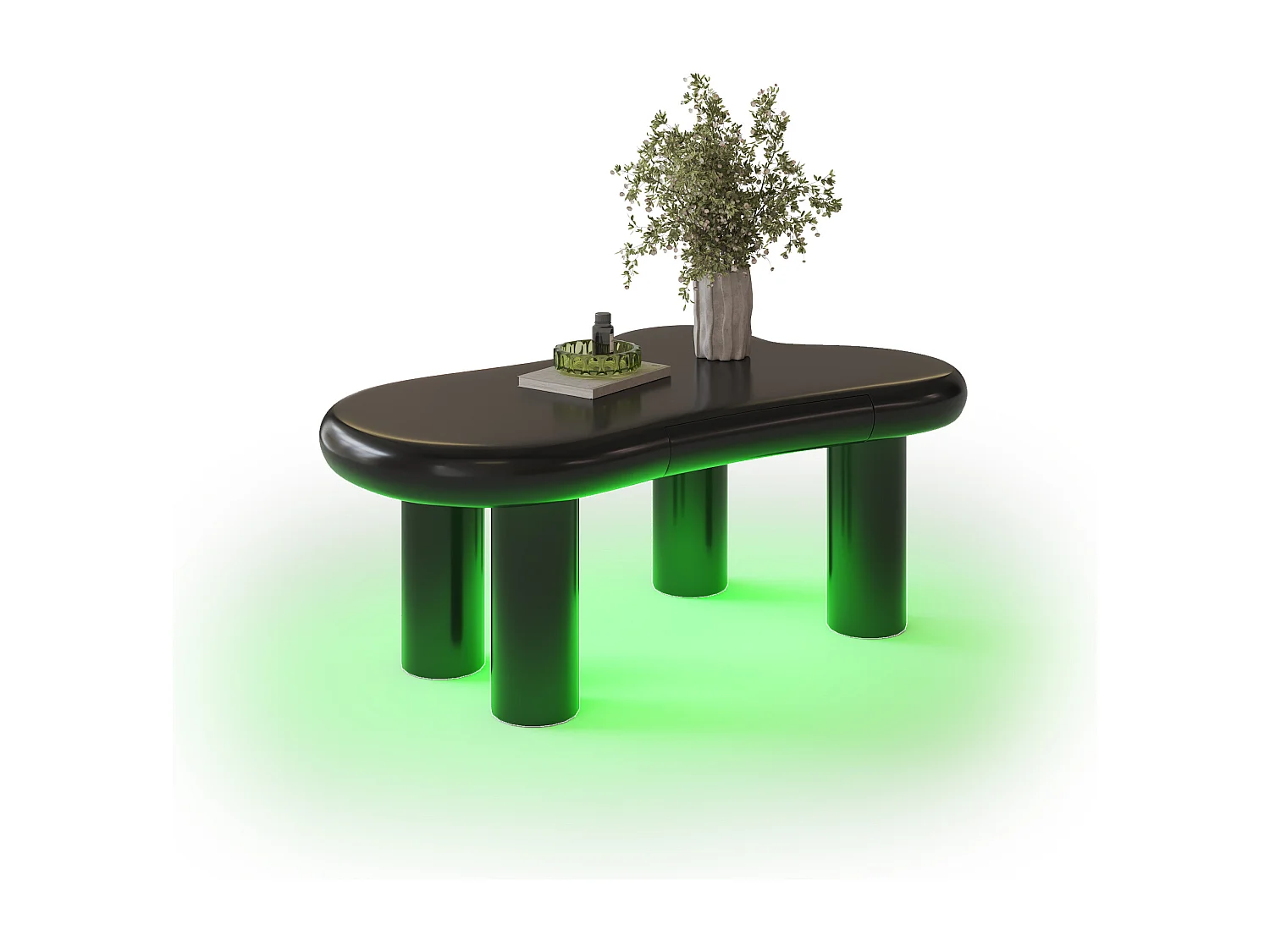 Table basse blanche en forme de nuage en MDF avec LED 16 couleurs & tiroir – design moderne avec rangement