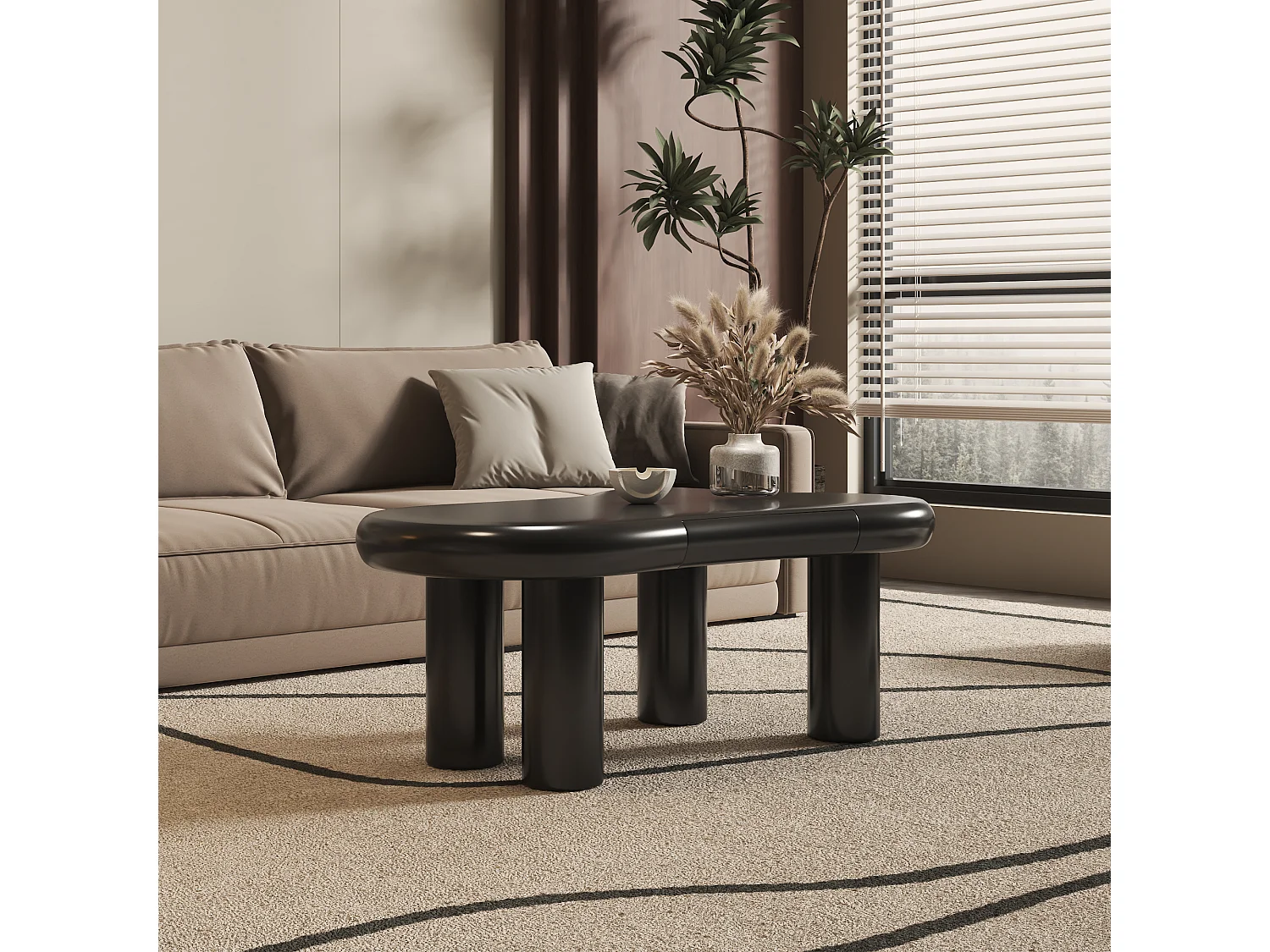 Table basse blanche en forme de nuage en MDF avec LED 16 couleurs & tiroir – design moderne avec rangement