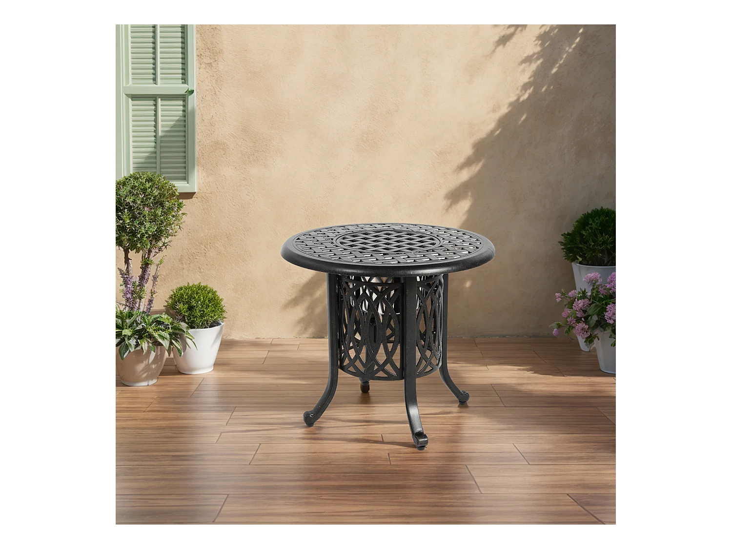 Table d’extérieur en aluminium avec glaçonnière, table d’appoint de patio avec pieds réglables, petite table basse jardin.
