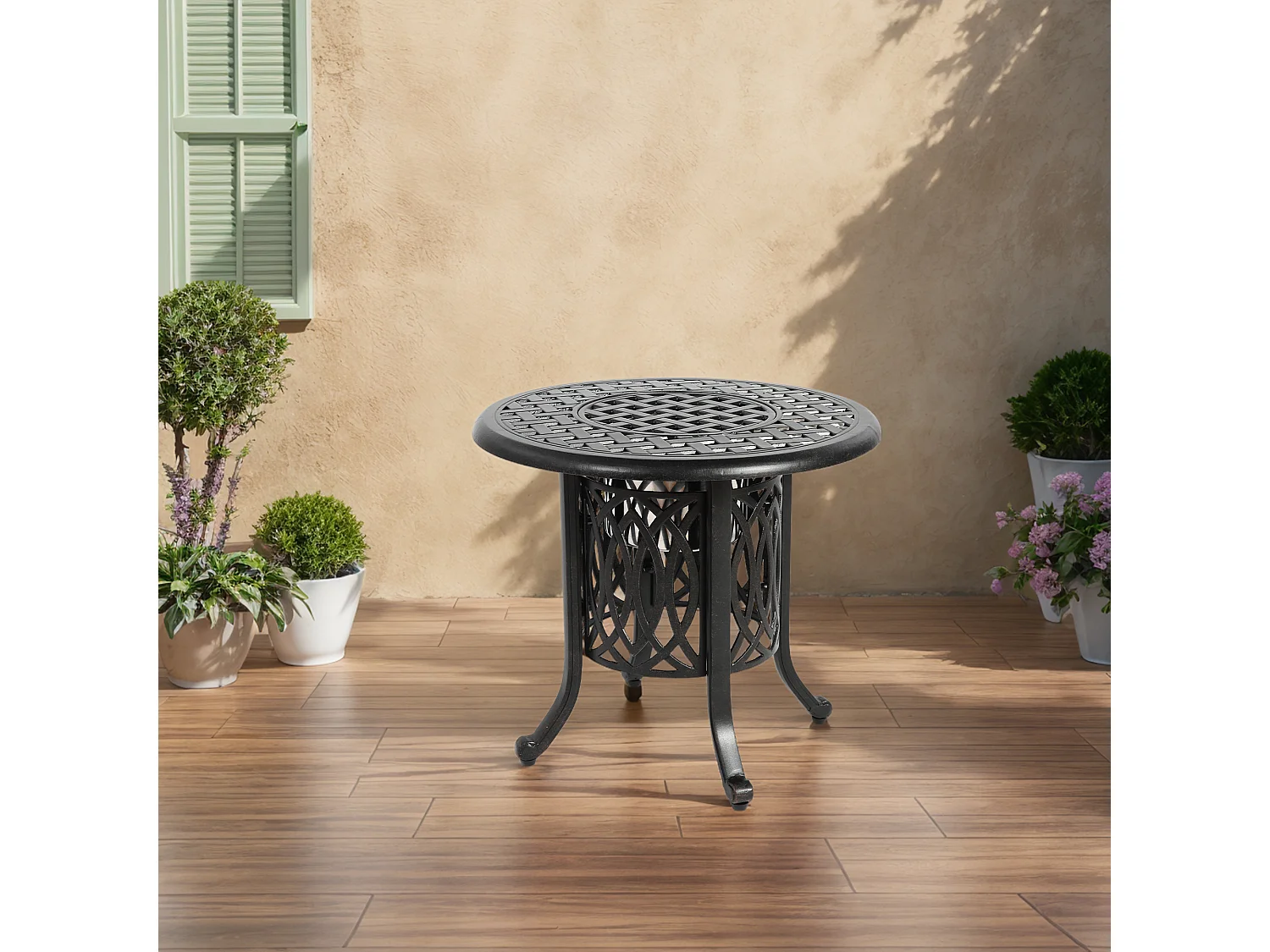 Table d’extérieur en aluminium avec glaçonnière, table d’appoint de patio avec pieds réglables, petite table basse jardin.
