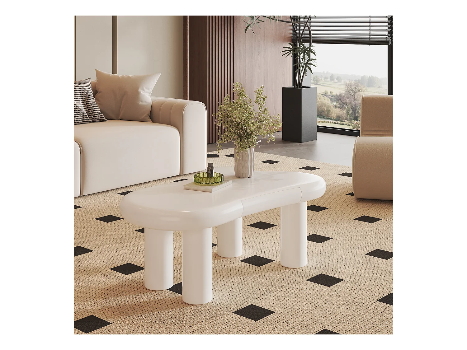 Table basse Noir en forme de nuage en MDF avec LED 16 couleurs & tiroir – design moderne avec rangement