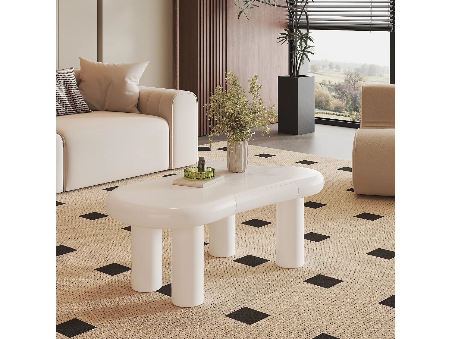 Table basse Noir en forme de nuage en MDF avec LED 16 couleurs & tiroir – design moderne avec rangement