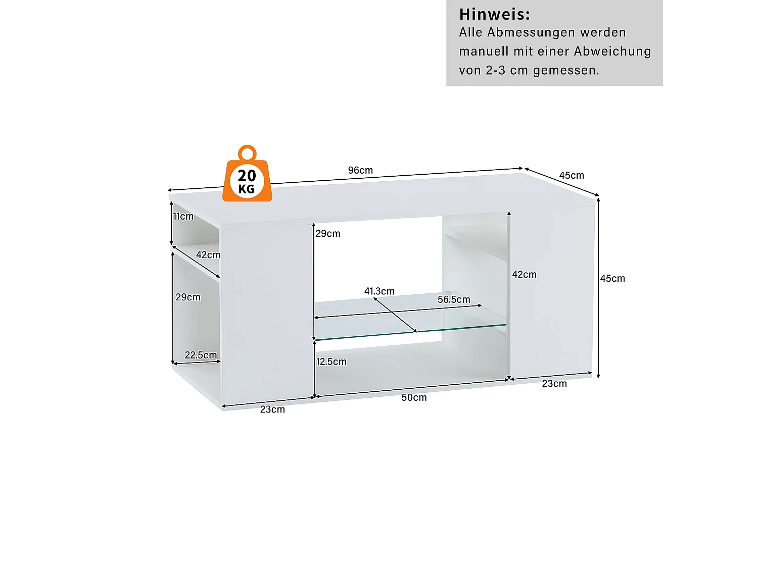 Table basse en verre à haute brillance avec LED : Table de café blanche avec plusieurs étages de rangement, 96 x 45 x 45 cm