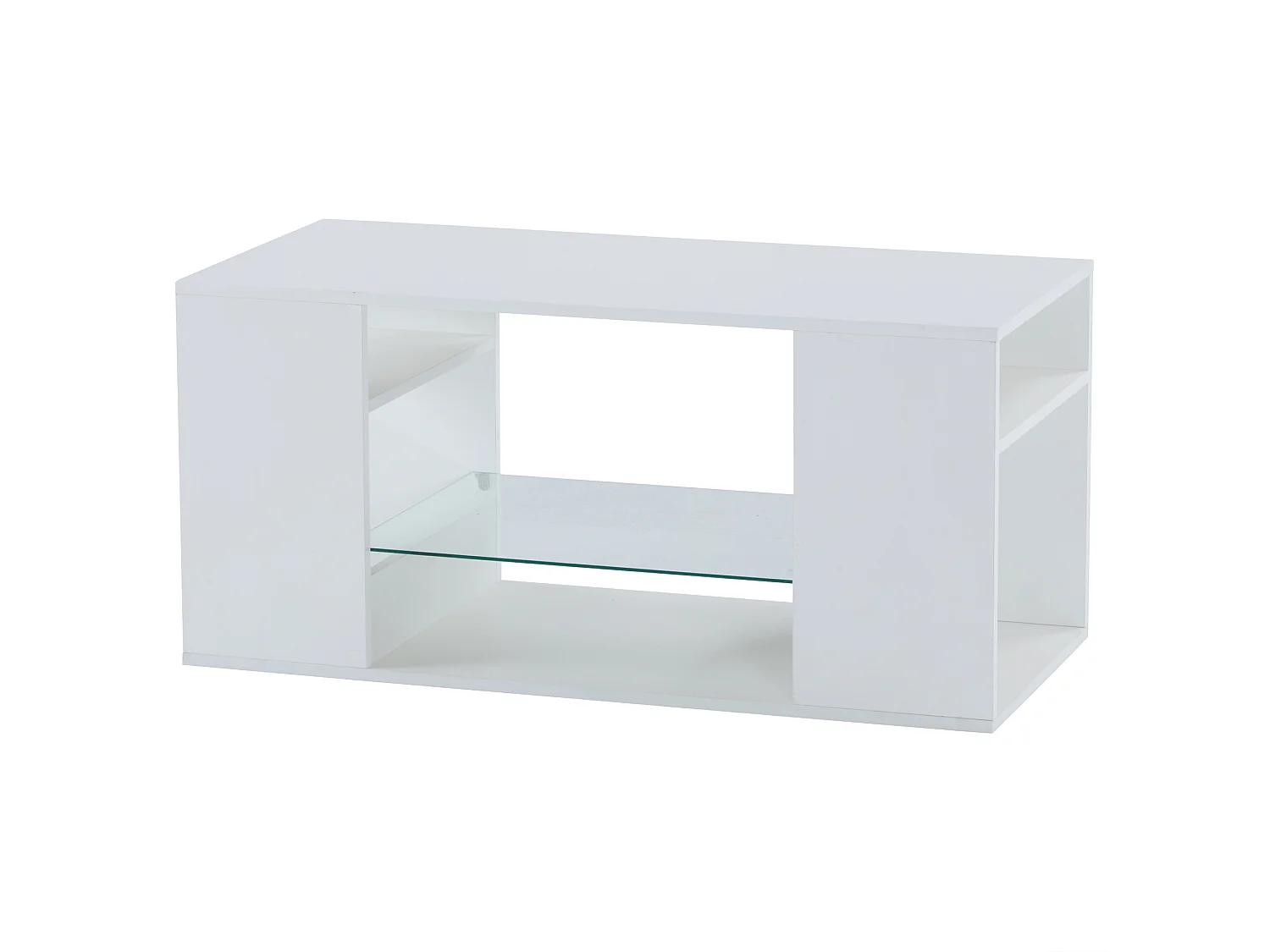 Table basse en verre à haute brillance avec LED : Table de café blanche avec plusieurs étages de rangement, 96 x 45 x 45 cm