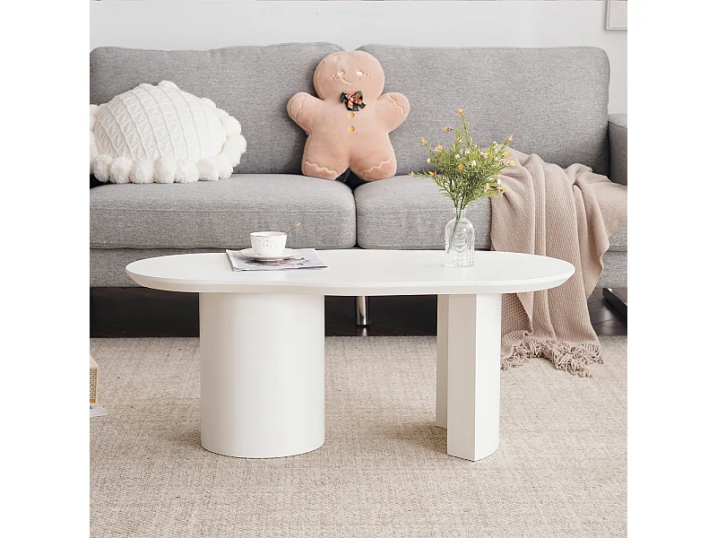 Table basse blanche irrégulière de 100 cm – Design élégant et durable avec plateau incurvé en MDF laqué.