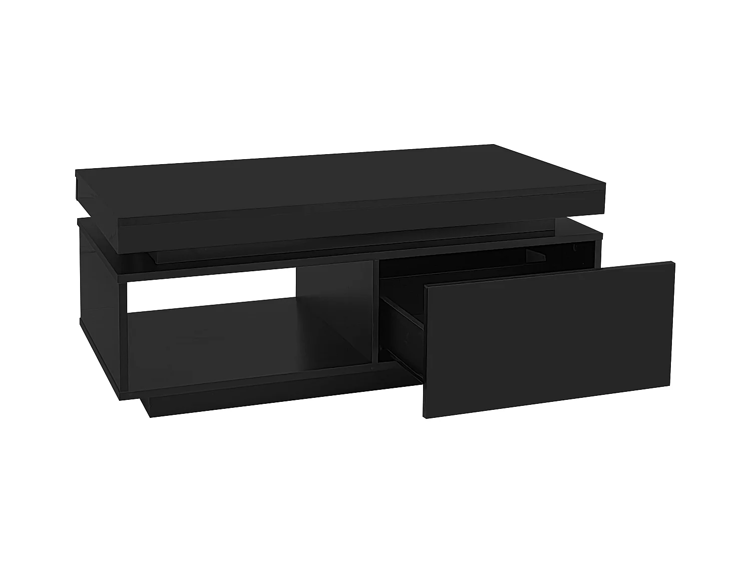 Table Basse Moderne en Haut Brillant avec Éclairage LED et Tiroir