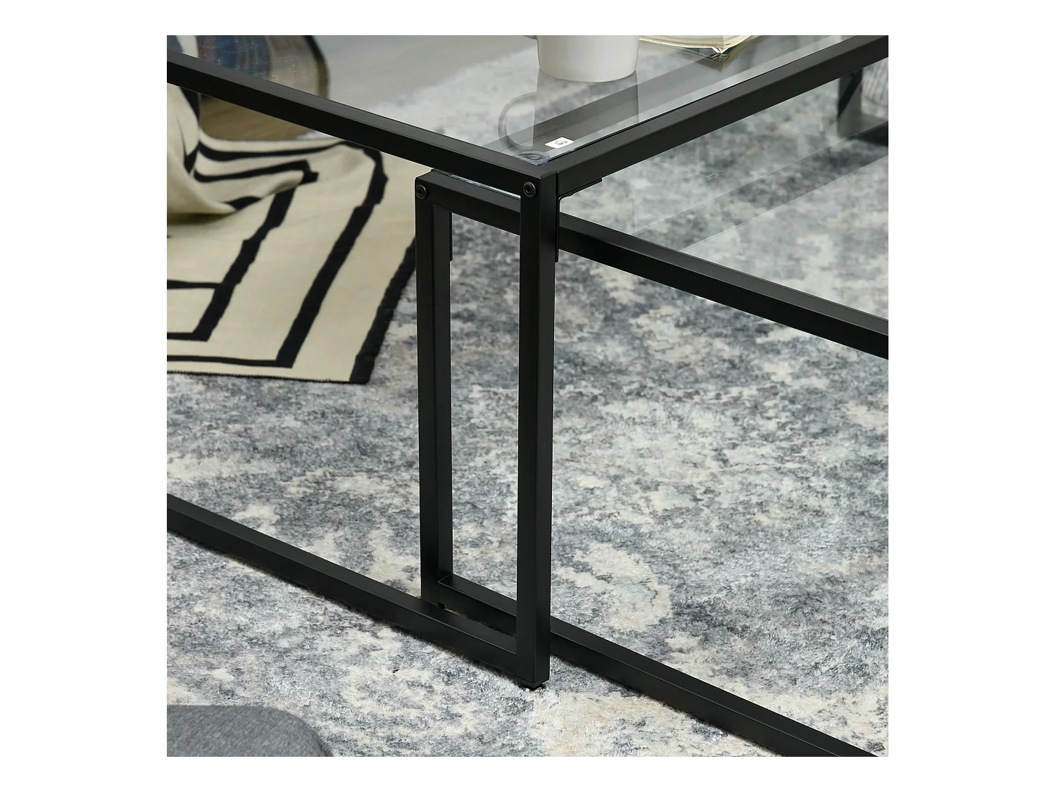 Ensemble de 2 Tables Basses – Tables d'appoint en verre avec cadre en acier pour salon et chambre