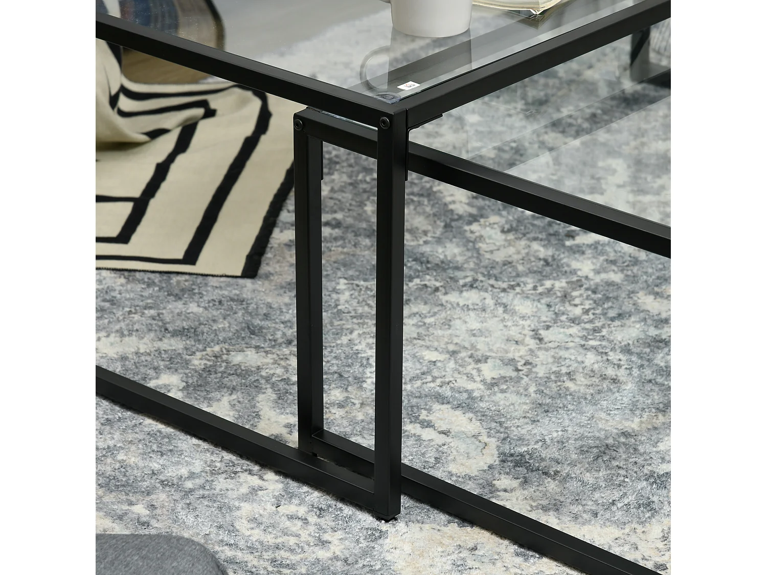 Ensemble de 2 Tables Basses – Tables d'appoint en verre avec cadre en acier pour salon et chambre