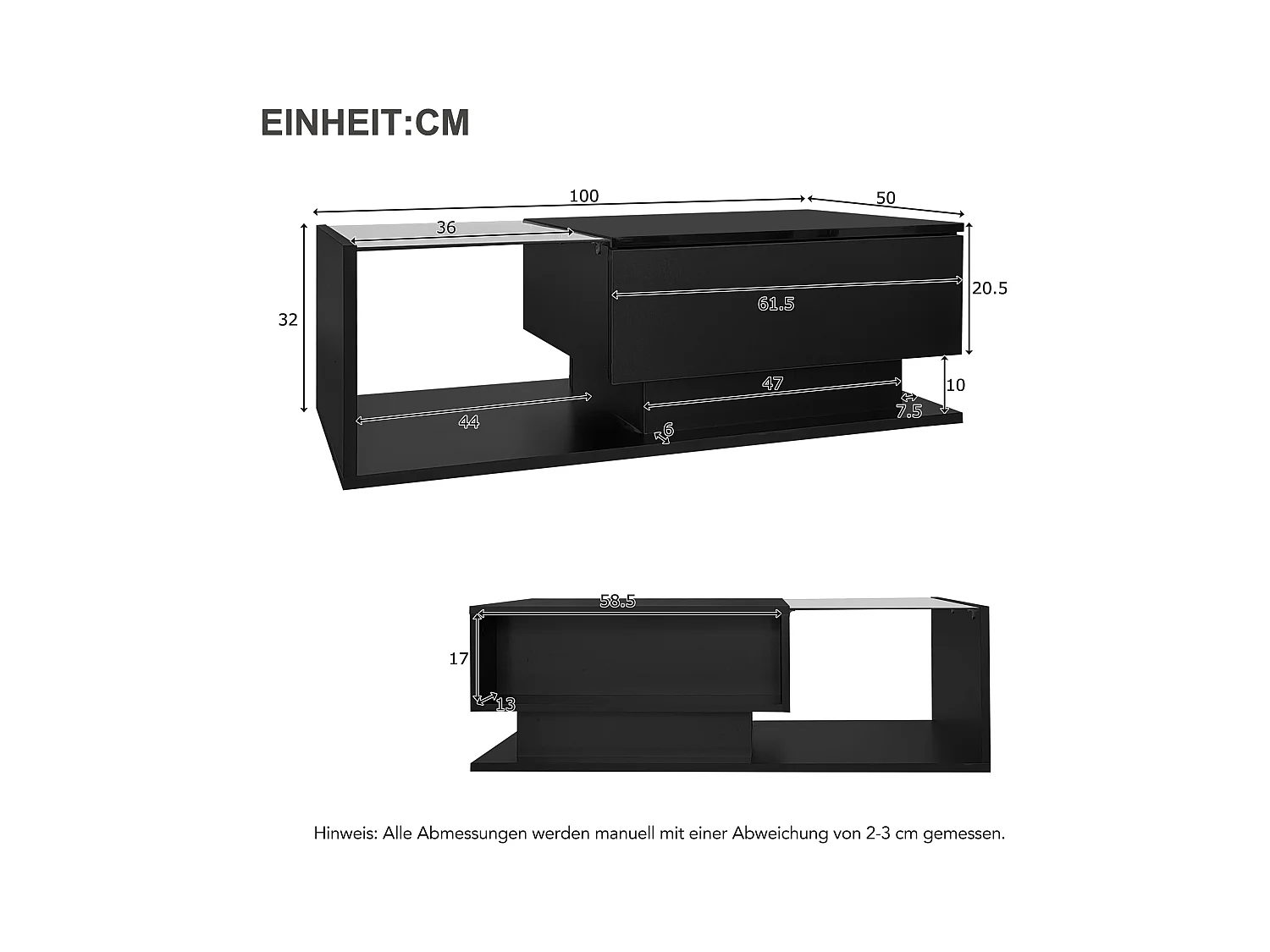 Table basse Noir laquée avec plateau en verre et éclairage LED, design moderne