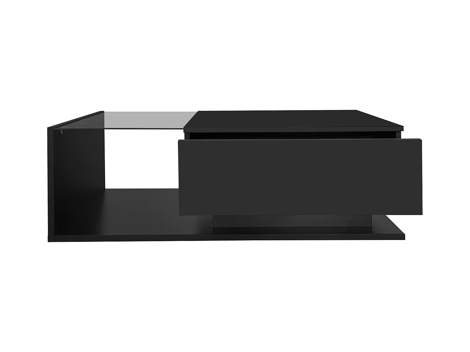 Table basse Noir laquée avec plateau en verre et éclairage LED, design moderne
